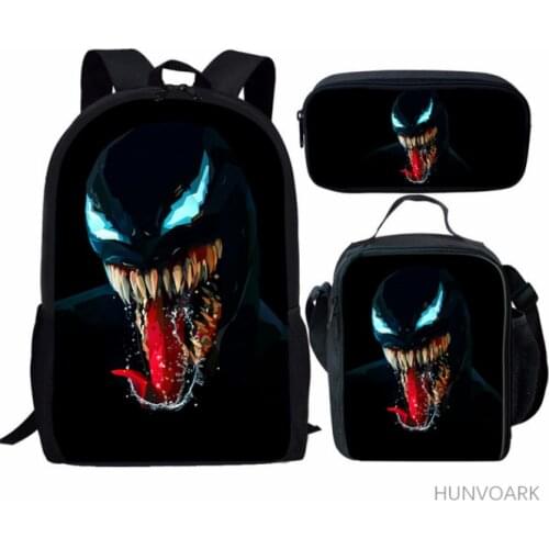 3PCS School Backpacks Set Venom 3D Print School Bags For Girls boys Students Primary Daily Casual Travel Bag bolsa
