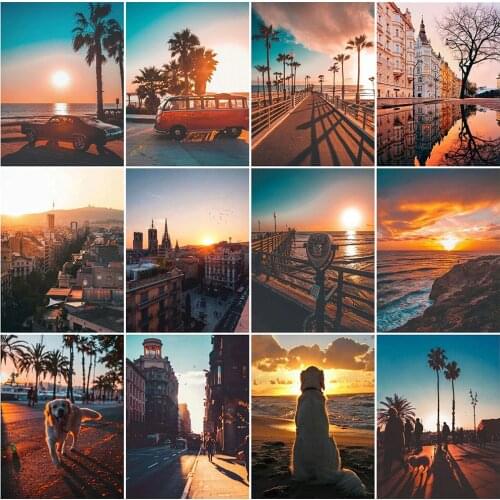 MomoArt 5D Diamond Embroidery Sunset Full Square Diamond Mosaic Scenery Cross Stitch Art Painting City Rhinestones Wall Decor