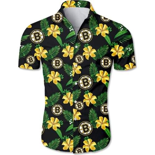 Boston mens casual hawaiian shirts Green digital letter B printing 3D Bruins tops