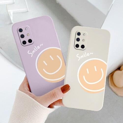 Smile Square Liquid Silicone Case For Oneplus 8t 9 9pro 9r pro Liquid Soft Phone Cover Case
