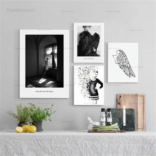 Home Decor Nordic Canvas Painting Black and White Figure Wing Print Wall Art Poster for Living Room Bedroom Minimalist Picture
