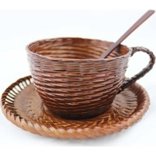 Natural Environmentally Friendly Bamboo Coffee cup Coffee Spoon Coffee Tray Set Milk Beverage Teacup Wooden Cup Wooden Tableware
