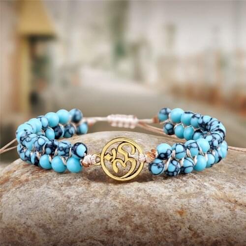 Natural Light Blue Turquoises Bracelet Tree ECG Infinity Flower Lion Charm Boho Handmade Braided Beads Bracelets Women Men Gift