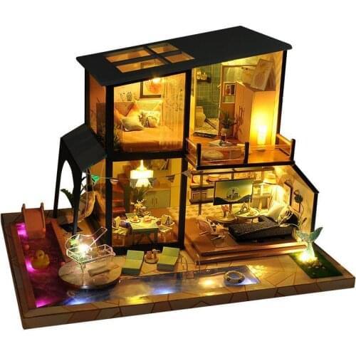 New Doll House Wooden Furniture Diy House Miniature Assemble 3d Miniaturas Dollhouse Puzzle Kits Toys For Children Birthday Gift