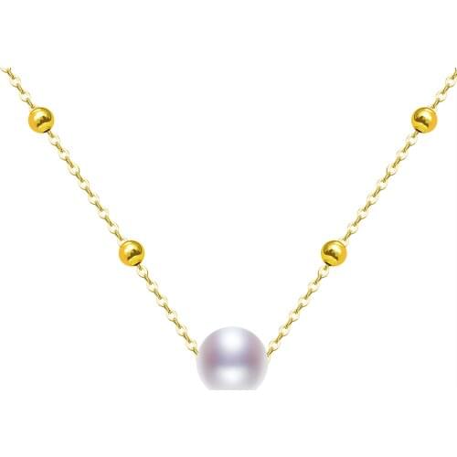 NYMPH Real Natural Freshwater Pearl Pendant Necklace Pure 18K Gold Ball AU750 Chain for Women Fine Jewelry Wedding Gift D580
