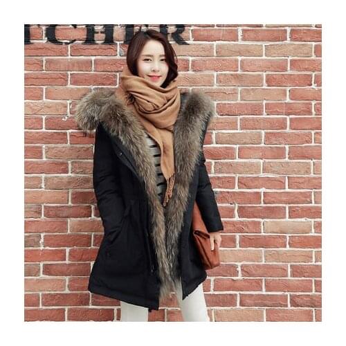 Winter Parka 2020 100% Natural Pure Raccoon Fur Warm Wadded Jacket Women Overcoat Thick Hood Ouwear LX1287