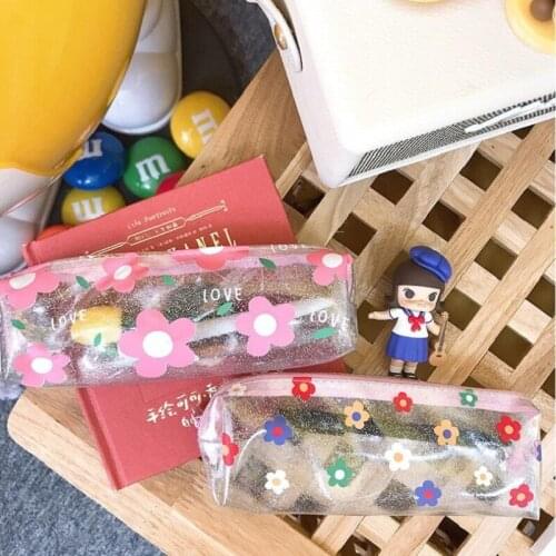 1Pcs 2021 Kawaii daisy Pencil Case transparent Gift School Pencil Box Pencil Bag School Supplies Stationery
