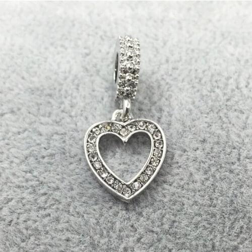Heart Dangle With Crystal Pendant European Beads Fit Charms Bracelets&Bangles Necklace