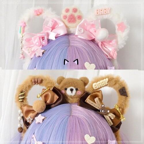 Furry Bear Ears Sweet Handmade KC Beautiful Headband Hairband Bow Lolita Collection Original Design Cute 2 Colors