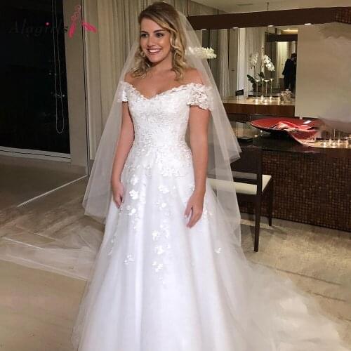 Luxury Appliques Off Shoulder Wedding Dress Elegant A Line Bride Dress Simple White Robe de soirée de mariage