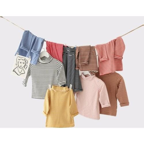 2 3 4 5 6 Years Toddler Girls Shirts Cotton Casual Striped Long Sleeves Tops for Girl Kids Clothing Turtleneck Toddler Baby Tees