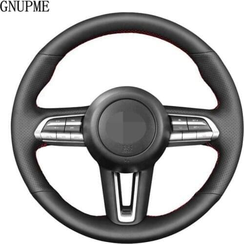 Hand-Stitched Soft Black Genuine Leather Car Steering Wheel Cover For Mazda 3 Axela 2019 2020 CX-30 2020 MX-30 2020