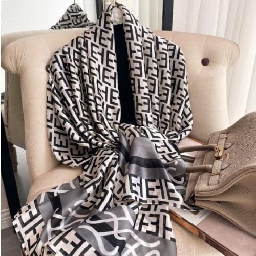 New Spring And Autumn Imitation Silk Shawl Fashion Letter Printing Elegant Wild Decoration Beach Sunscreen Thin Scarf 180cm*90cm