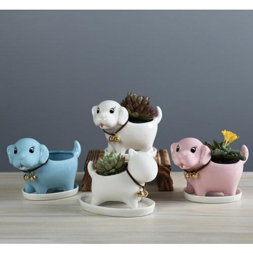 Puppy Ceramic Planter European Cartoon Succulent Flower Pot Creative Home Gardening Plants Potted Animal Flower pots Decoration