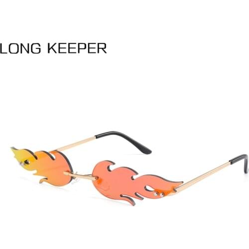 Luxury Cat Eye Sunglasses Women Vintage Brand Designer Rimless Fire Flame Sun Glasses Trending Mirror Lens Narrow Eyewear UV400