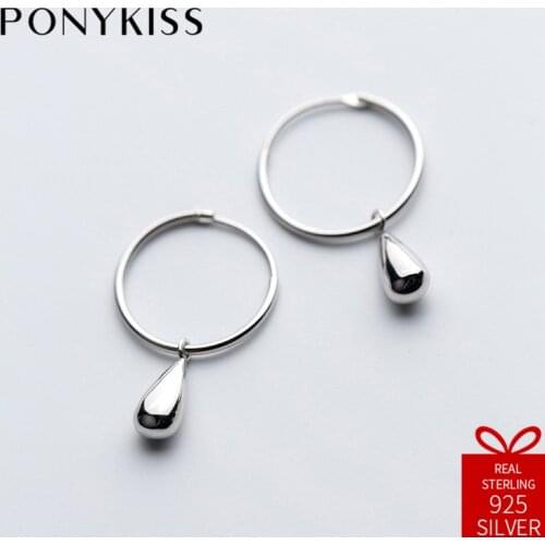 PONYKISS Trendy S925 Sterling Silver Chic Simple Water Drop Cone Dangle Drop Earrings Women Party Fine Fashion Jewelry Accessory