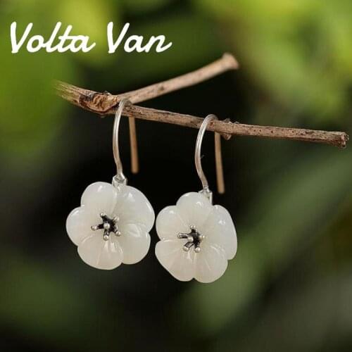 Volta Van Vintage Drop Earrings 925 Sterling Silver Pendientes Plata Natural Jade 2021 New Jewelry Elegant Plum Blossom Earrings