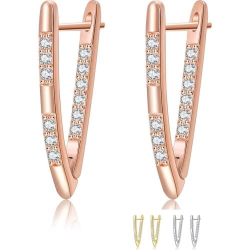 ZEMIOR Stud Earrings For Women Luxury V Shape Silver Plated Copper Earrings Shining 5A+ Cubic Zirconia Hot fashion Jewelry Gift