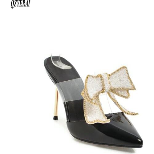 2020 New spring/summer patent leather womens slippers 9cm metal heel slippers outdoor sexy party shoes size 34-43