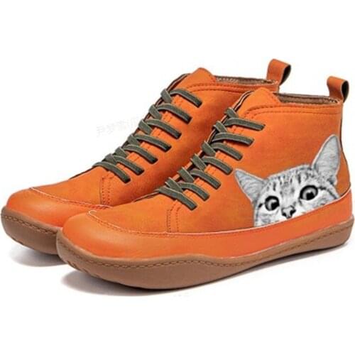 Women Winter Snow Boots PU Leather Ankle Boots Spring Flat Shoes Woman Short Brown Botas with Fur for Women Lace Up Botas Mujer