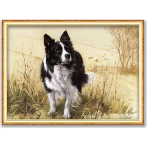 Animal Border Collie DIY Cross Stitch 11CT Embroidery Kits Needlework Craft Set Printed Canvas Cotton Thread Decoration Hot Sell