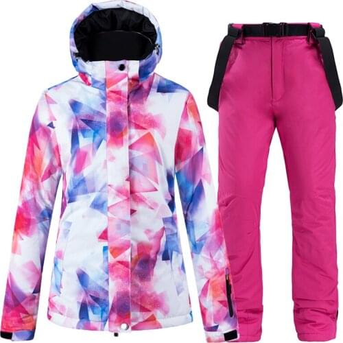 -30 Degree Women Ski Jacket Pant Snowboard Suit Windproof Waterproof Breathable Winter Clothing Trouser Thicken Thermal Suit Set