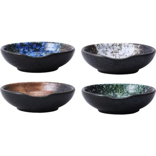 4pcs Japanese Style Ceramic Dipping Plates Sauce Vinegar Saucer Seasoning Dishes Japanese Ceramic Dishes (Assorted Color)