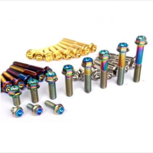 4pcsTitanium Flange Bolts Screws Golden Blue M6 x 10/15/25/30/35/40/45/50/60mm