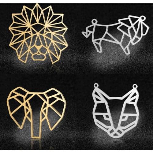 5pcs/lot 100% Stainless Steel Large Panther Baby Elephant Lion Head DIY Connector Charm Pendants Wholesale Fashion Jewelry