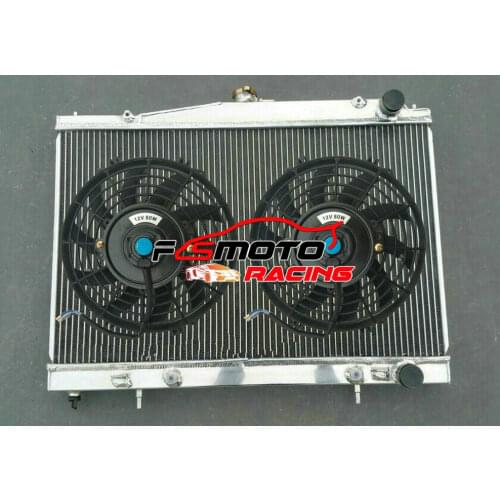 Aluminum Radiator + FANS For Nis-san Skyline R33 R34 GTS GTT GTS-T GTR RB25DET RB26DETT 2.5L 2.6L Turbo I6 1993-2001 AT/MT