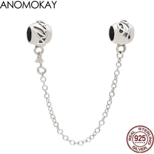 Anomokay Real Sterling 925 Silver Embossed Letter Safety Chain for DIY Bracelet & Bangle Trendy Flower Clasp Silver Fixing Clip