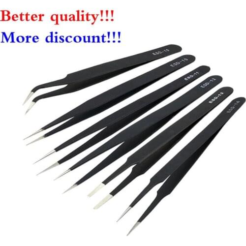 Anti-static ESD Stainless Steel Tweezers Maintenance Tools Eyelashes Tweezers Industrial Curved Straight Tweezers Repair Tools