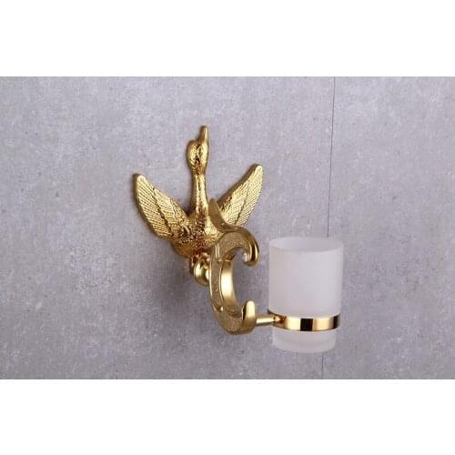 Free shipping Gold finish bathroom swan Single cup tumbler holder with Crystal