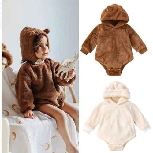 2021 Toddler 0-24M Newborn Baby Girl Autumn Winter Bodysuit Long Sleeve Solid Hooded Jumpsuit 2Styles Casual Clothing