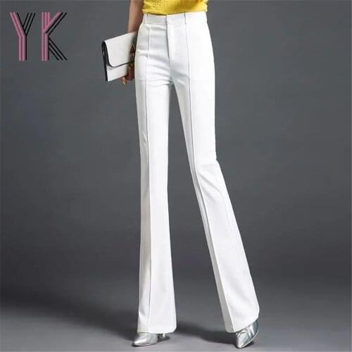 Front Stitching Button Zipper Flared Pants Solid Color Fit Slim Women Trousers Basic Female Classic Korean Thin Mujer Pantaloons