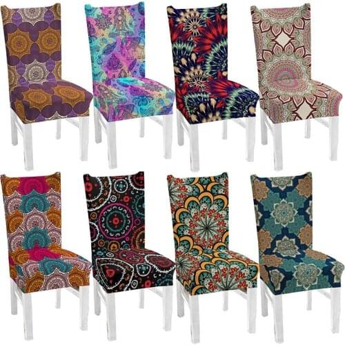 Polyester Spandex Mandala Chair Covers Printed Stretch Elastic Universal Slipcovers For Dining Room Wedding Banquet Hotel