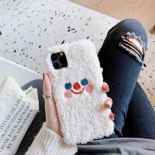 Plush Phone Case For Samsung A21S A50 A70 M30S M31 M21 M51 S20 Ultra S10 Plus Lite 5G Note 20 10 Pro 9 8 5 4 3 Smiley Face Cover