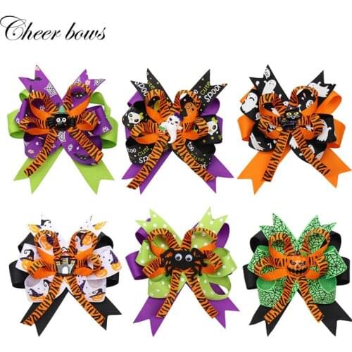 Kids Halloween Hair Clip for Girls Handmade Print Ribbon Hair Bows Children Party Hairgrip Fashion Hair Accessories