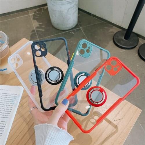 For Apple iphone 12 Pro Max Case Hard Transparent With Stand Ring shockproof protective Back Cover Case For iphone12 12pro 12max