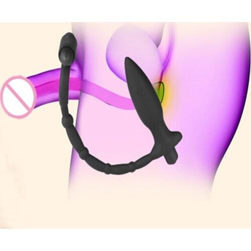 Dual Vibrating silicone penis ring with anal vibrator Anal Orgasm Device For Men Prostate stimulation & Penis delay ejaculation