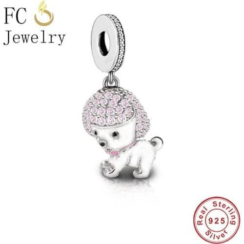 FC Jewelry Fit Original Charm Bracelet 925 Sterling Silver Love My Poodle Pink Zircon Dog Bead For Making Women Berloque 2021