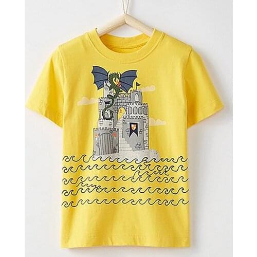 Little Maven New Summer Kids Clothing Short O-neck Yellow Castle Dragon Knitted Cute Cotton Quality Boys Casual 1-6yrs Tshirt