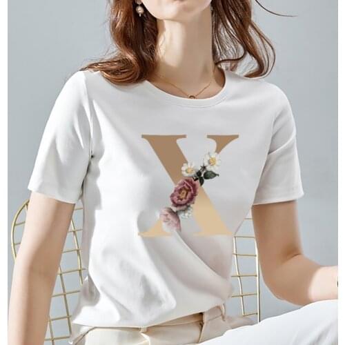 Tshirts Women Vogue Floral Alphabet Print Series Casual O-neck High Quality White Short Sleeve Tops Tee Basis Womens Clothing