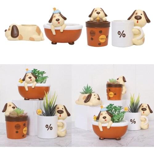 Planter Pot Creative Resin Ornament Flower Pot with Hole Home Decor Collectible Toy Figure Gift Cute Dog Style