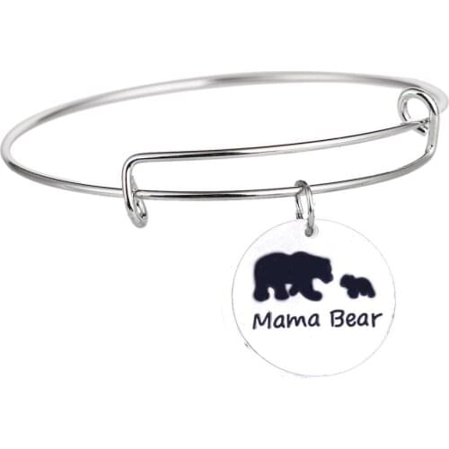 12PC Mama Bear Round Pendant Bangles Adjustable Bracelets Family Party Mom Mommy Mother Mama Christmas Gifts Jewelry Wristband