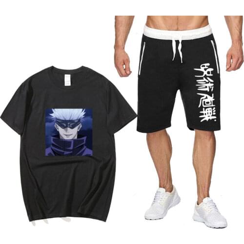 Summer Japan Anime Jujutsu Kaisen Men Sets Short Sleeve Print Tracksuit Kawaii Sportswear Casual 2 Pieces Set T-Shirt+Shorts