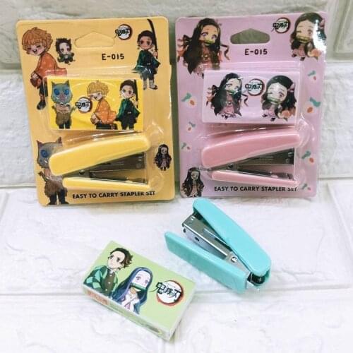 Demon Slayer Kimetsu No Yaiba Cute Anime Mini Stapler Set School Office Accessories Portable Bookbiding kids Stationery gift
