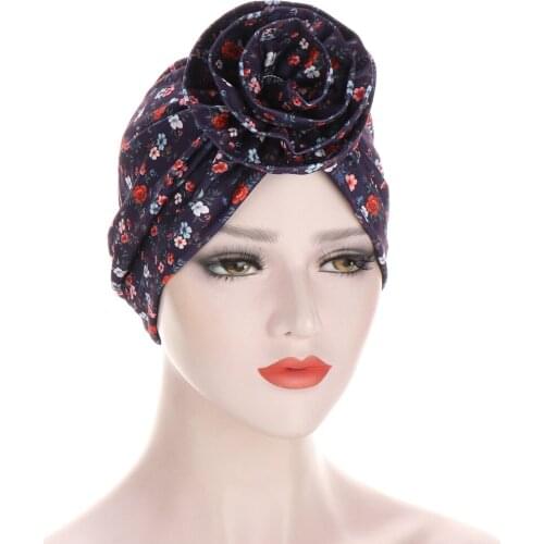 Fashion Print Women Turban caps Big Flower Headscarf Bonnet India Africa Hat Muslim Turban Hijab Hair loss hat