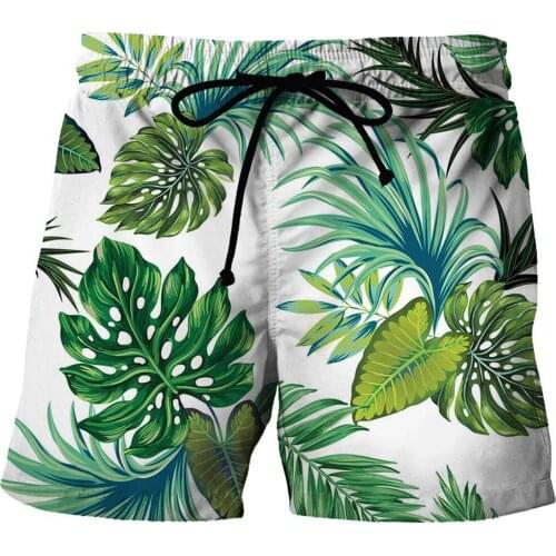 Men Leaf Printed Beach Shorts Summer Vacation Spa Swimwear Drawstring Elastic Waistband Surfing Swimming Trunks Male Swwimwear