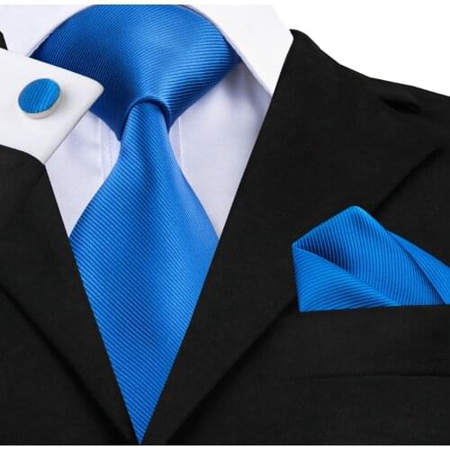 SN-850 2017 Fashion Solid Tie Hanky Cufflinks Sets Mens 100% Silk Ties for Men Formal Wedding Party Groom Freeshipping